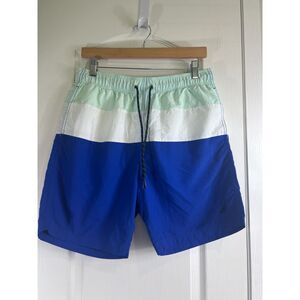 Nautica Men's Colorblock Swim Trunks Brief Liner Blue White Size M